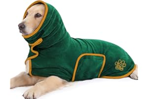 PETTOM Peignoir de Bain Chien Super Absorbante en Microfibre, Serviette de Bain pour Chien Séchage Rapide, Peignoir pour Moyen Grand Chien (Vert, L)