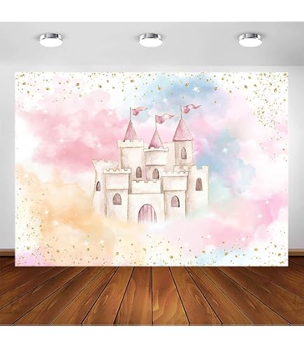 Sfondo Fotografico Castello Rosa Arcobaleno – Compleanno Principessa 1,5x1m In Vinile
