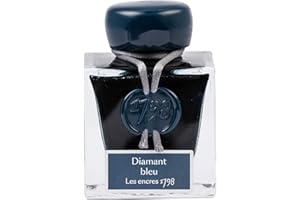 Jacques Herbin 15519JT - Un flacon d'encre pailletée argent 1798 pour stylo-plume, roller, plume de verre et porte-plume 50 ml, Diamant bleu