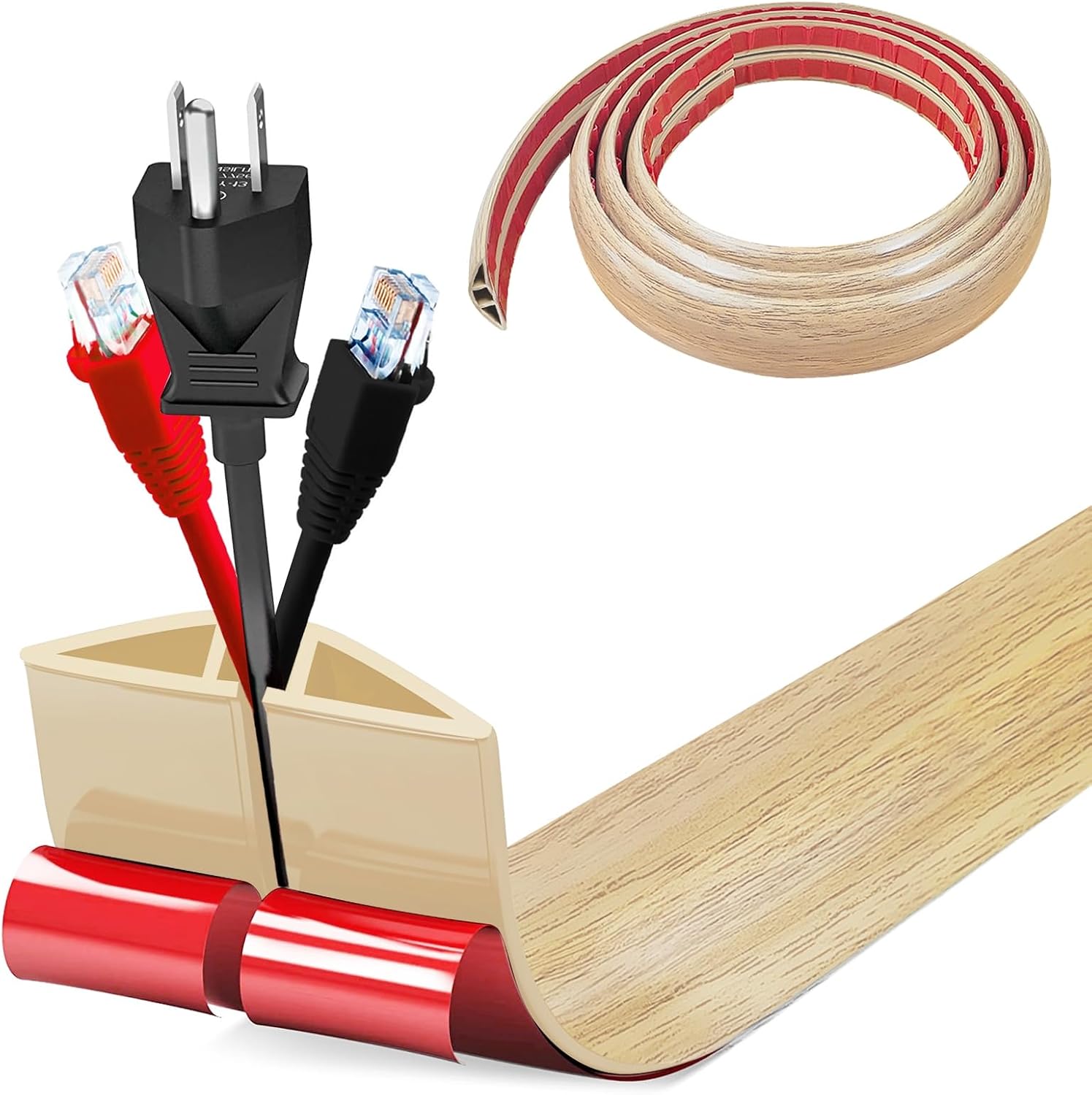 Pasacables Suelo, Canaleta Cables Suelo, 1M x5cm Protector de Cables para Suelo, Cubiertas de Suelo para Cables Autoadhesiva Montaje para Todos los Hogar, Oficina, Escuela, Almacén(Grano Madera Arce)
