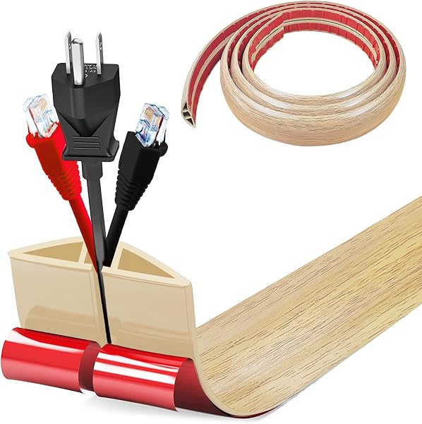 Pasacables Suelo, Canaleta Cables Suelo, 1M x5cm Protector de Cables para Suelo, Cubiertas de Suelo para Cables Autoadhesiva Montaje para Todos los Hogar, Oficina, Escuela, Almacén(Grano Madera Arce) - 1