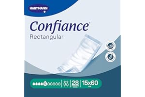 Confiance Rectangular - Couches Droites pour Hommes et Femmes - Niveau d'Absorption = 5 gouttes (Fuites Urinaires Faibles) - Traversables - 15x60 cm - 28 Unités