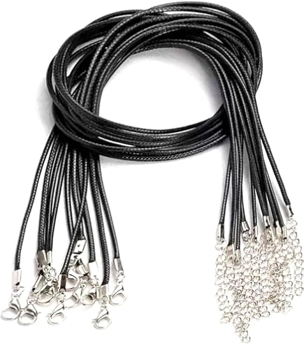 Lederen halsketting koord, 10 stuks zwart koord ketting gewaxt touw ketting koorden voor hangers met kreeft klauw sluiting voor sieraden maken, ketting, armbanden, kralen, bedels (2 mm, 50 cm