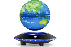 UVEHAS Schwebender Globus, 6 Zoll magnetische Levitation schwimmende Weltkarte Globus Lampe, schwimmende rotierende LED-Kugel Nachtlichter Zimmer Schreibtisch dekorative Lampe (Weiße Lichter)