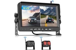 Hodozzy Zestaw kamer cofania, 2 kamery cyfrowe, bezprzewodowe, ekran IPS 7", wodoszczelny, IR LED, noktowizor, podwójna kamera cofania, obsługa nagrywania w pętli 12 V-36 V, do samochodów ciężarowych,