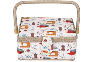 Oumefar Boîte à Couture Complète, Boite a Couture Vide Trousse Couture Boîte de Rangement Domestique Panier en Tissu Artisanat avec Poignée