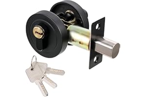 SDHIIOLP Single Cylinder Deadbolt, Round Deadbolt Lock, Zinc Alloy Door Locks with Keys, Invisible Modern Door Locks for 35-50mm Front Door, Entrance Door, Passage Door, Bedroom Door (Black)