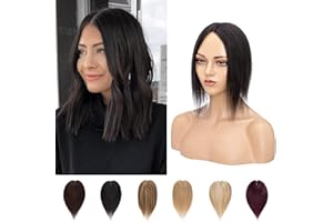 Silk-co Toupet Capelli Donna Veri #1B Nero Naturale Remy Human Hair Topper 10 * 12cm Extension Capelli Umani Clip 35cm-45g