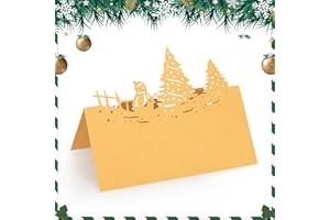 HOMO TRENDS 50Pcs Christmas Place Cards for Table, Christmas Name Place Cards for Table, Gold Xmas-Tree Name Tent, Xmas Nameplate Seating Holder for Wedding Party Decoration
