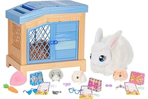 Little Live Pets Mama Surprise - Lapin Occupe-toi de la Maman Elle Attend 3 bébés ! Lapin interactif et Set de Jeu clapier Plus de 20 Sons et réactions Accessoires pour Les bébés À partir de 4 Ans