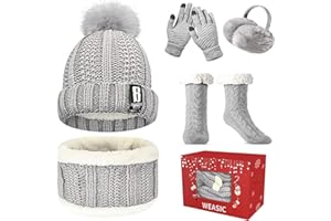 WEASIC Hat and Scarf Set for Women Hat Scarf and Gloves Set Ladies Women's Cold Weather Sets Womens Hat Scarf and Gloves Set Ear Muffs Slippers Women Christmas Gifts for Women