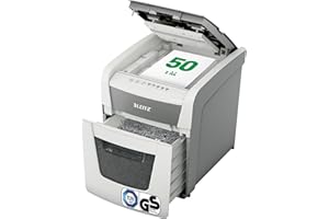 ‎LEITZ Leitz IQ Autofeed Small Office Aktenvernichter, 50 Blatt Papierstapel schreddern, Zeit sparen mit automatischem Einzug, Partikelschnitt P4, 20L Abfallbehälter, Leiser Betrieb für Büro, 80350000