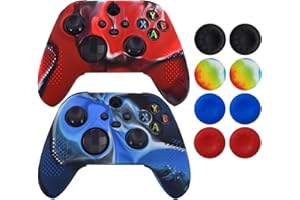 Skin for Xbox Series Controller,Hikfly Cover Compatible with Xbox Series X/S Controller Grips Case Non-Slip Studded Silicone Controller Cover x2 with 8pcs Thumb Grips Caps(CamoRed,CamoBlue)