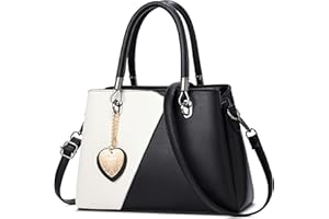 FOLOVEYA Bolsos de Mujer Elegante Bolso Señoras Colgante de Corazón Bolsos de Mano Bolso Bandolera Multicolor de Hombro Shopper PU Cuero Bolsos Totes para Compras Trabajo Citas Blanco negro