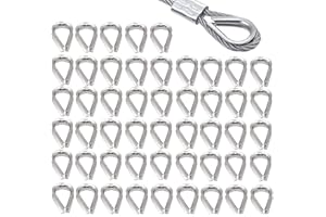 KALSEY 50 Pezzi Anello di Fune Metallica, Ditale per Cavi, Morsetto per Funi Metalliche, Ditali in Acciaio Inossidabile per Clip da 3mm a Fune Metallica,Cavo Forestale,Corda, Verricello