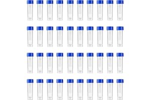 HUAZIZ 40 Stück Probenröhrchen 5ML mit Blau Deckel, Kunststoff Kryoröhrchen Reagenzglasprobe Plastikröhrchen Reagenzglas Reagenzgläser Probierrohr für Labor und Krankenhaus