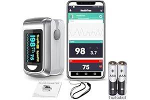 TP TRADEPROVIDER TradeProvider® Pulse Oximeter with Bluetooth APP Control x2 AAA Battery, Lanyard, PI Detector SPO2 Finger Blood Oxygen Saturation Monitor CE Approved Fingertip NHS Heart Rate Sensor(Grey)