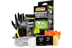 XPERTCHEMY Scheinwerfer Aufbereitung Set, Scheinwerfer Polierset Kit Entfernung Schwerer Gelbwärbung, Trübung und Flecken, Die Helligkeit der Scheinwerfer wiederherstellen, Headlight Restoration Kit