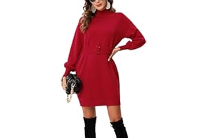 KOJOOIN Abito in Maglia da Donna a Maniche Lunghe Dolcevita Abito Pullover Elegante Abito a Tunica Pullover con Cintura