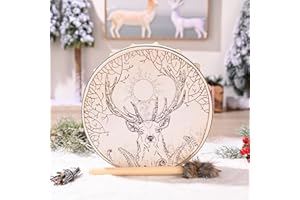 MISNODE Shaman Moon Tambour fait main en peau d'élan 24,9 cm avec baguette