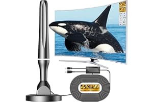 DGUPSP Antenne TV Intérieure Puissante TNT HD, Antenne TV Intérieur avec Amplificateur de Signal à Gain Élevé, 420km Réception Longue Portée à 360° avec Base Magnétique - Blanc