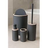 ARVALE Quardi Banyo Seti Modern &Ccedil;izgili - 7 L Kova 4 Par&ccedil;a Banyo &Ccedil;&ouml;p Kovası ve Aksesuar Seti