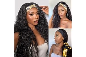 RXY Perruque Bandeau Water Wave Perruque Femme Naturelle Brésilien 180 Density Headband Wig Brazilian Bouclée Glueless Wig Human Hair Wear and Go Glueless Wigs Perruque Cheveux Humain 41cm