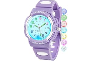 GUUMUXIN Reloj Analógico para Niños y Niñas con Luces Multicolores, Reloj de Aprendizaje Resistente al Agua hasta 30 Metros con Correa de TPU, Relojes Deportivos al Aire Libre 5-16 Años