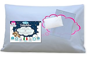 4BABIES- Set Oreiller Plus Taie de Coussin pour Lit Bébé 40x60 - Made in Italy - Certificat Oeko-TEX - Taie d’Oreiller avec Fermeture à enveloppe 100% Pur Coton - Coussin+TAIE Bleu Ciel
