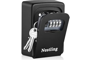 Nestling Wasserdichter Schlüsselsafe für den Außenbereich mit 4 Ziffern Kombinationscode, Safe für Schlüssel an der Wand montiert, für Haus/Garage/Haus zur Miete Ecc-Schwarz