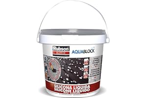 Rubson Aquablock SL3000 Silicona Líquida gris, impermeabilizante líquido para prevenir y reparar goteras y humedades, silicona elástica con tecnología Silicotec, 1 x 1 kg