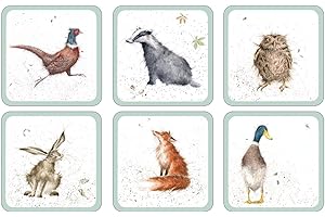 Homdox Pimpernel 10,5 x 10,5 cm MDF avec dos en liège Wrendale Designs Dessous de Verre, Lot de 6, Multicolore