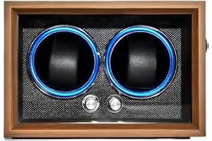 BeSokar Remontoir automatique pour 2 montres, éclairage LED, 4 modes de rotation, bois de noyer noir, ultra-silencieux