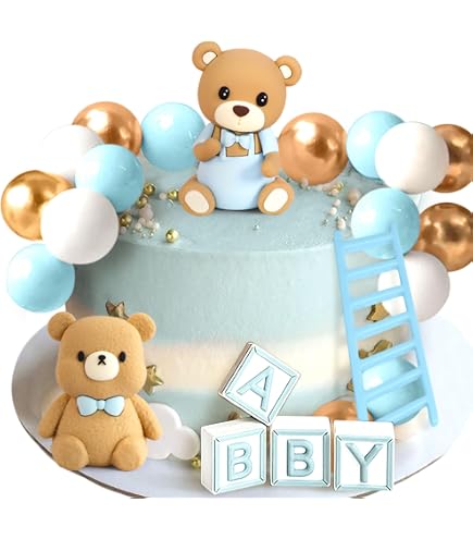 „Roaring Good Time“ Teddybär Torten-Deko-Set – Mit Bären, Kugeln, BABY-Buchstaben & Wolken (Kunststoff)