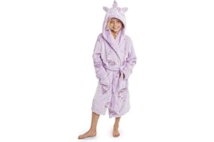 CityComfort Bademantel Kinder Mädchen, Fleece Morgenmantel Mädchen mit Kapuze, Camouflage Einhorn Bademantel