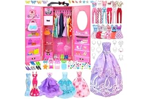 VLUSSO Kleidung für Puppen kleiderschrank Kleidung Schmuck Zubehör für 11,5 Zoll Puppe Dress Up Set Puppenschrank mit Hochzeitskleid Kleider Oberteile Hosen Schuhe Taschen Spielzeug Geschenk für Mädchen