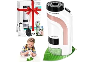 YGVQN Mikroskop för Barn 300x, Mini Fickmikroskop med LED, Vetenskapligt och Pedagogiskt STEM Leksak för Skola och Utomhusäventyr, Present till Jul eller Födelsedag för Tjejer och Killar 6-12 År