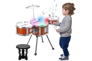 Shayson Tambours Enfants, Kit de Batterie Enfant 6 Pièces, Noir, Jazz Rock Drum Set Pour Enfants avec Tabouret Percussion, Anniversaire Noël pour Les à Partir de 1 2 3 4 5 6+ Ans