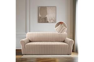 BellaHills Stretch Sofa Überzug 3 Sitzer (185-215CM), Sesselschoner rutschfest Mit Armlehne, Elastische Couch Überzug, Universal Sofa Cover Moderne, Sofaschoner für Hund Katze, Sand
