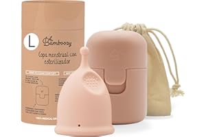 Bamboozy Copa Menstrual Con Esterilizador (L) Copas Menstruales Reutilizables de Lujo Hechas de Silicona Médica - Hasta 12 horas de Protección - Libre de Plástico, sin BPA