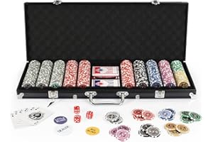 display4top Super Set da Poker - 500 Chips Laser da 12 Grammi con Centro in Metallo,2 mazzi di Carte, mazziere, Piccoli ciechi, Grandi Pulsanti ciechi e 5 Dadi (500 Chips)