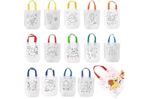 PacuM 14 Pezzi Kit di Sacche da Colorare per Bambini Sacchetti Compleanno Bambini Non Tessuto Sacchetti Tessuto Compleanno Con Panda Picchio Altri Motivi per Compleanni Eventi Scolastici Feste