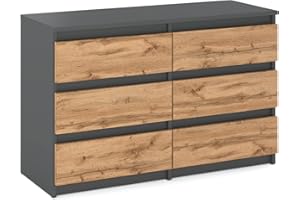 MRBLS_HOME Kommode mit 6 Schubladen Sideboard Schubladenschrank Kleiderschrank Modern Möbel mit Schubladen für Ihr Schlafzimmer (Grau Matt - Wotan) – 100 x 71,5 x 33,5 cm (B/H/T)