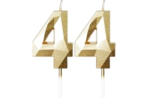 mciskin Goldene Kerzen zum 44. Geburtstag, 3D-Zahl 44 Kerzen für Kuchen, Frauen und Männer, Dekoration zum 44. Geburtstag, Perlgold, Kuchendekoration, Dekoration für Geburtstagsparty, Hochzeit