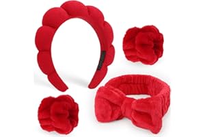 DRESHOW Spa Fascia per Capelli da Donna per il Lavaggio del Viso Set di Polsini Spugna Morbida Terry Panno Trucco Skincare Fascia Antiscivolo per Donna Ragazze 4 Pezzi
