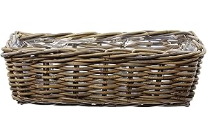Dekoleidenschaft Koboo Jardinière en rotin gris 46 cm de long - Jardinière de balcon pour l'intérieur et l'extérieur - Bac à fleurs pour rebord de fenêtre - Panier tressé, bac à plantes rectangulaire