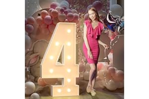 MIXIFOX 4FT Light Up Numbers Birthday Decorations for Women Men: Big Cardboard Number 4 for 4th 40th Wedding Anniversary Party Decor Baby Shower Large Marquee Numbers Birthday Balloons Arch Kit Mosaic Pre-cut