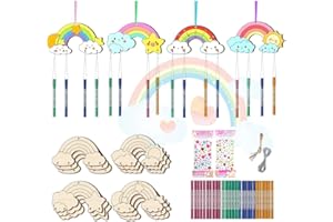 CYCLYTE 12Pcs Bricolage Carillon à Vent, Arc en ciel Bois à Peindre Décoration Suspendue DIY Activité Manuelle Anniversaire pour Enfants Loisirs Créatifs Cadeau Anniversaire Fête (arc-en-ciel)