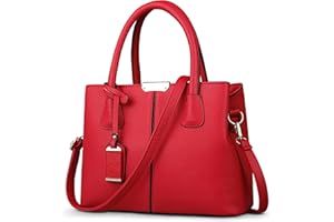 SODOLLEE Bolso Mujer Elegante Bolso de Mano Exquisito Colgante Bolso Bandolera Cuero PU Bolso de Hombro con Asa Superior para Compras Trabajar Rojo