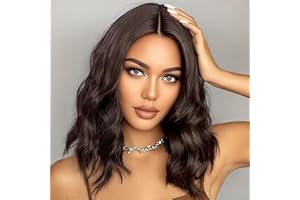 PORSMEER Peluca Corta Ondulada Marrón Oscuro Bob para Mujer, Color Natural Onda Rizado Brasileña Pelo Completo Sintéticas Hecho a Máquina Pelucas para Cosplay Disfraz o Diariamente (color:4#)